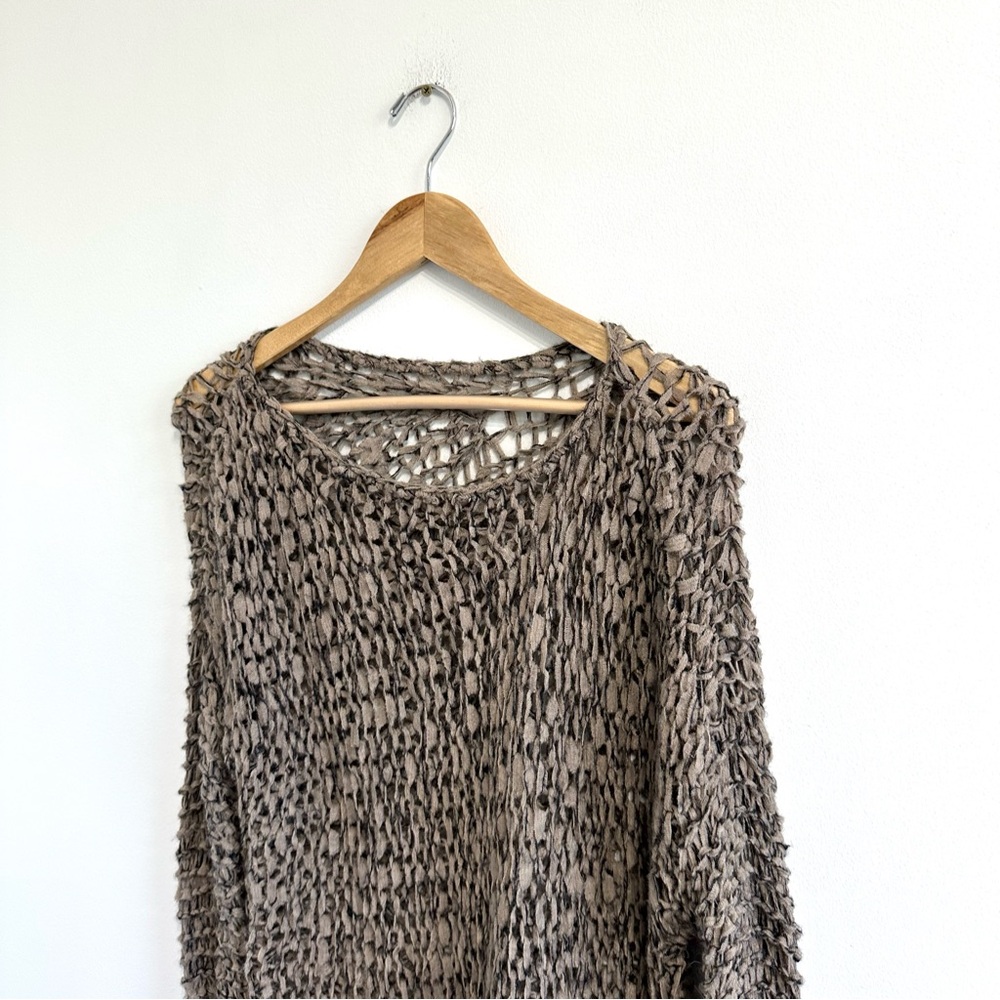 Helmut Lang tattered tape taupe asymmetrical alpaca wool blend sweater open knit - Picture 4 of 12